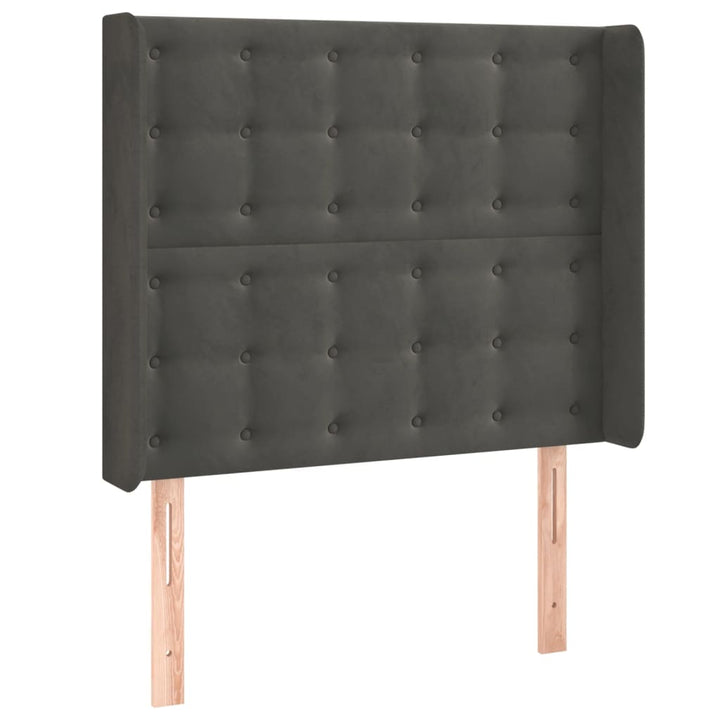 sengegavl med kanter 103x16x118/128 cm fløjl mørkegrå