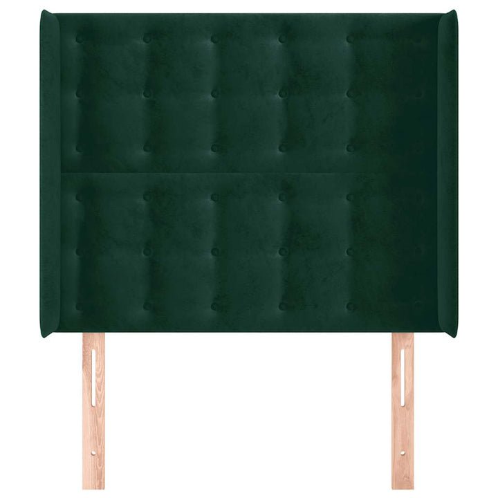 sengegavl med kanter 103x16x118/128 cm fløjl mørkegrøn