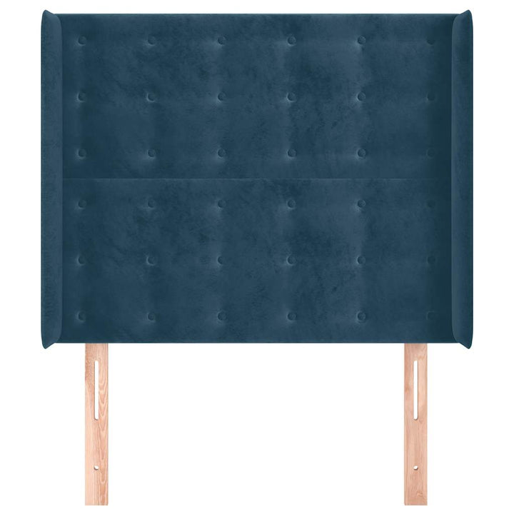 sengegavl med kanter 103x16x118/128 cm fløjl mørkeblå