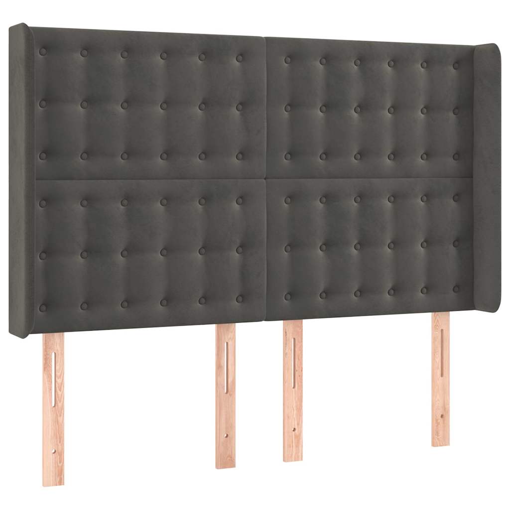 sengegavl med kanter 147x16x118/128 cm fløjl mørkegrå