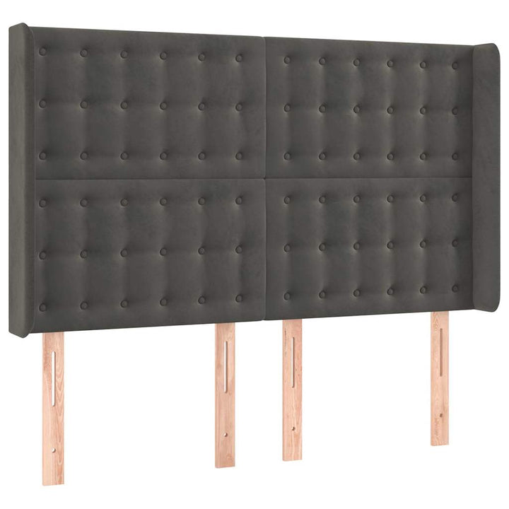 sengegavl med kanter 147x16x118/128 cm fløjl mørkegrå