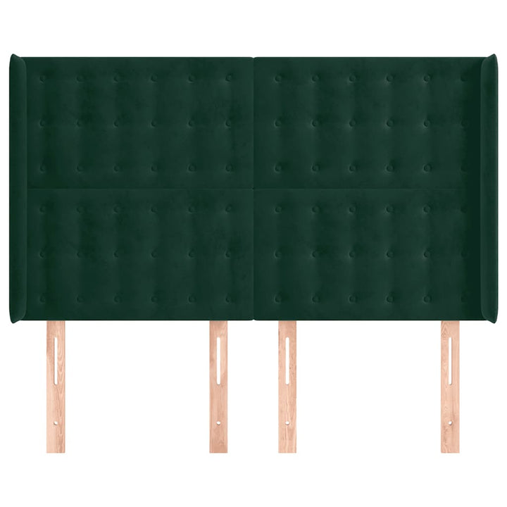 sengegavl med kanter 147x16x118/128 cm fløjl mørkegrøn