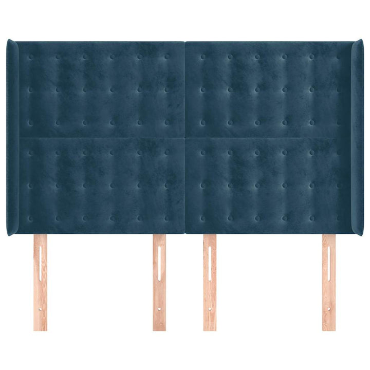 sengegavl med kanter 147x16x118/128 cm fløjl mørkeblå