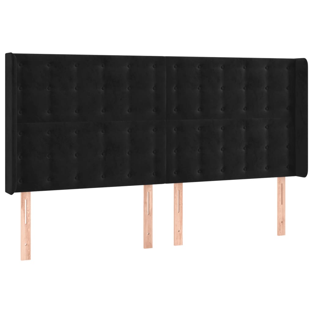 sengegavl med kanter 163x16x118/128 cm fløjl sort