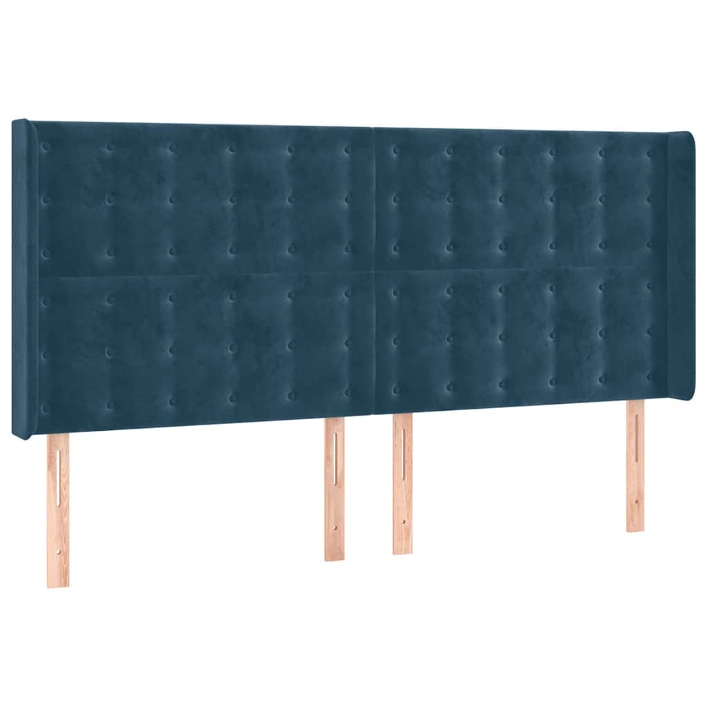 sengegavl med kanter 163x16x118/128 cm fløjl mørkeblå