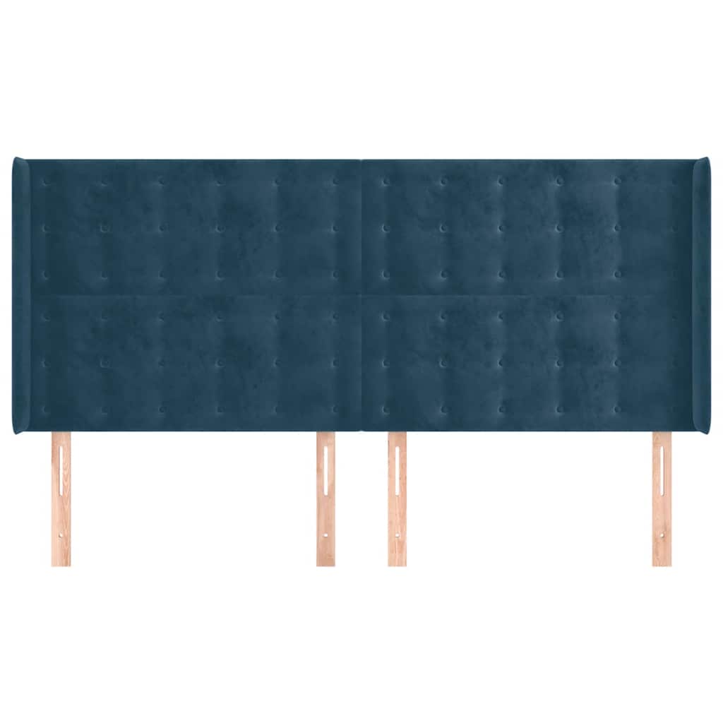 sengegavl med kanter 163x16x118/128 cm fløjl mørkeblå