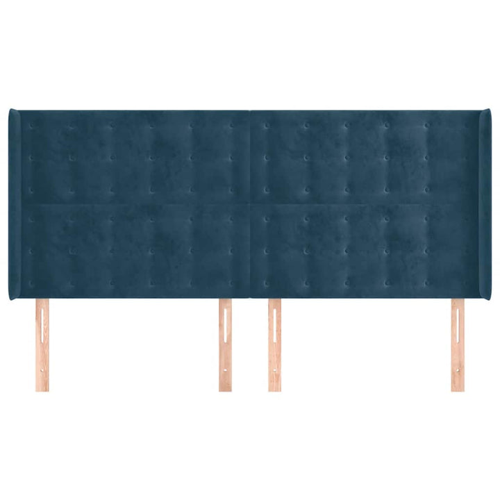 sengegavl med kanter 163x16x118/128 cm fløjl mørkeblå