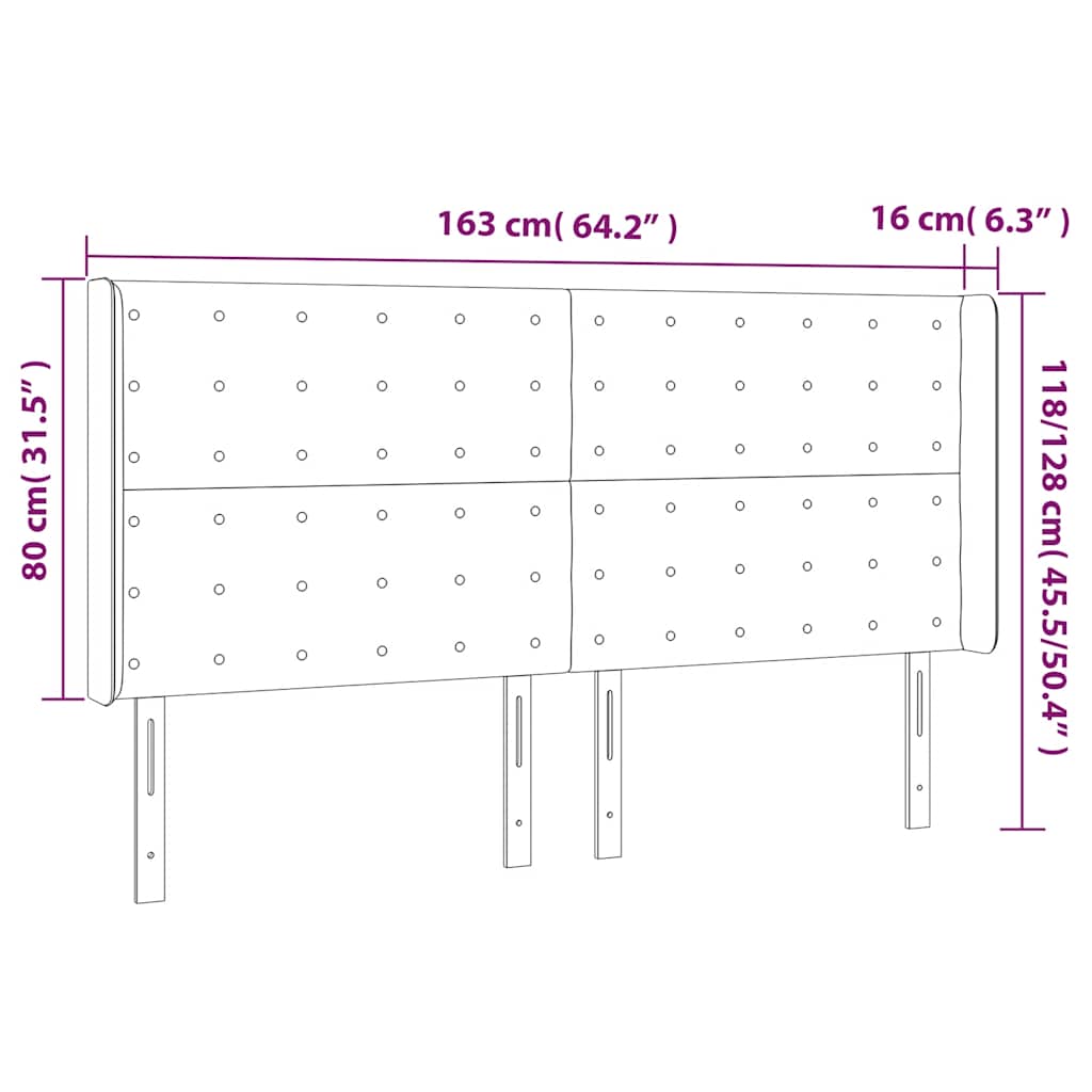 sengegavl med kanter 163x16x118/128 cm fløjl mørkeblå