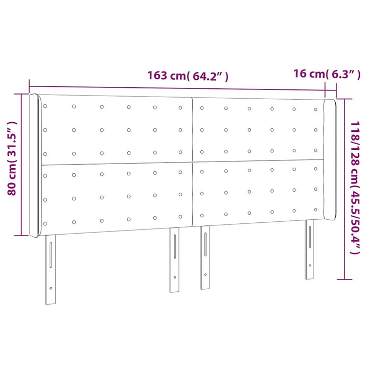 sengegavl med kanter 163x16x118/128 cm fløjl mørkeblå