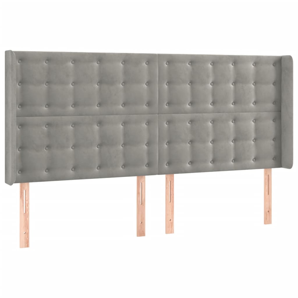 sengegavl med kanter 183x16x118/128 cm fløjl lysegrå