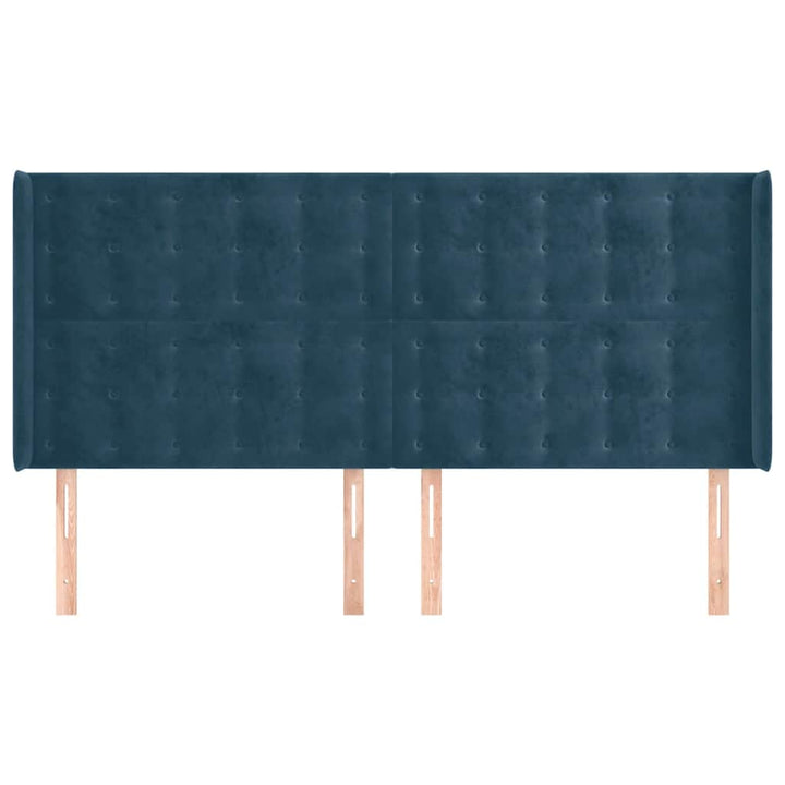 sengegavl med kanter 183x16x118/128 cm fløjl mørkeblå