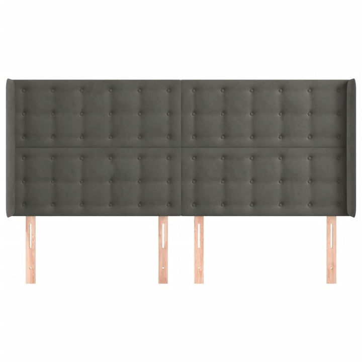 sengegavl med kanter 203x16x118/128 cm fløjl mørkegrå