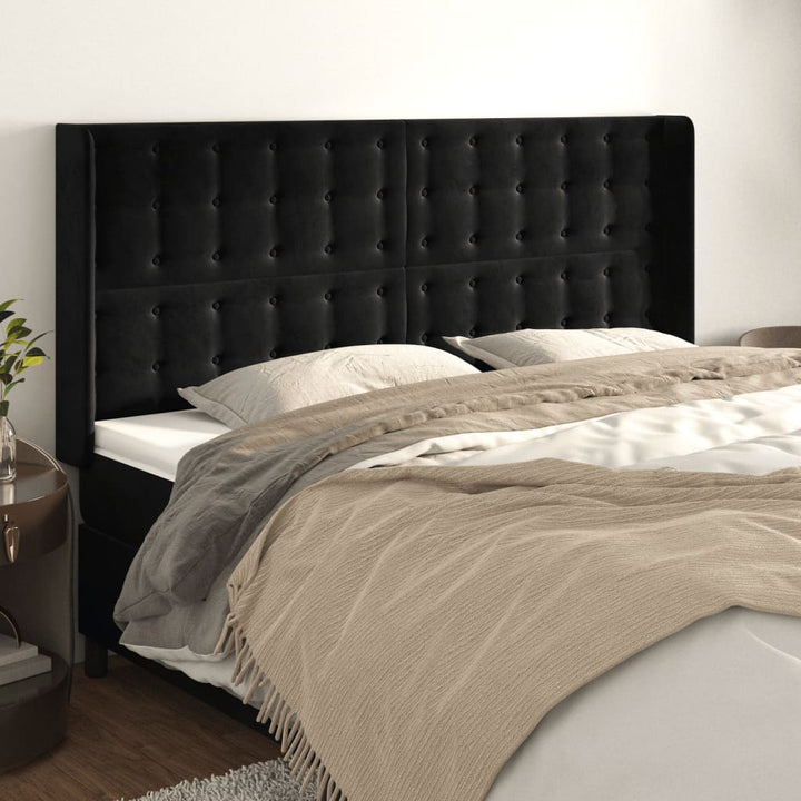 sengegavl med kanter 203x16x118/128 cm fløjl sort