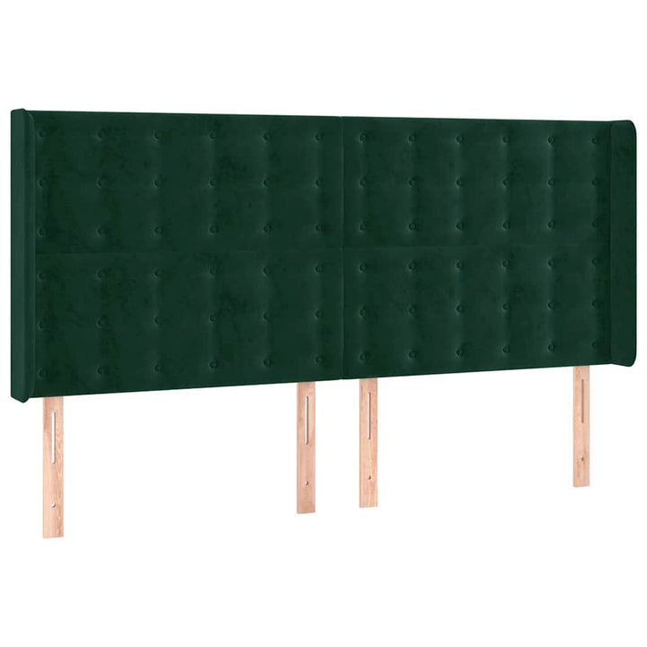 sengegavl med kanter 203x16x118/128 cm fløjl mørkegrøn
