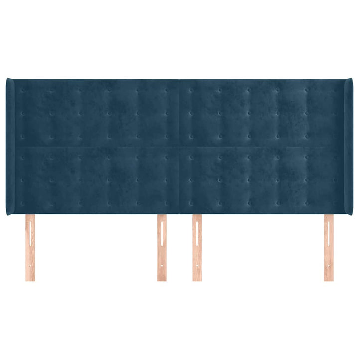 sengegavl med kanter 203x16x118/128 cm fløjl mørkeblå
