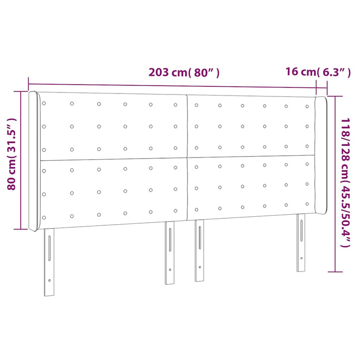 sengegavl med kanter 203x16x118/128 cm fløjl mørkeblå
