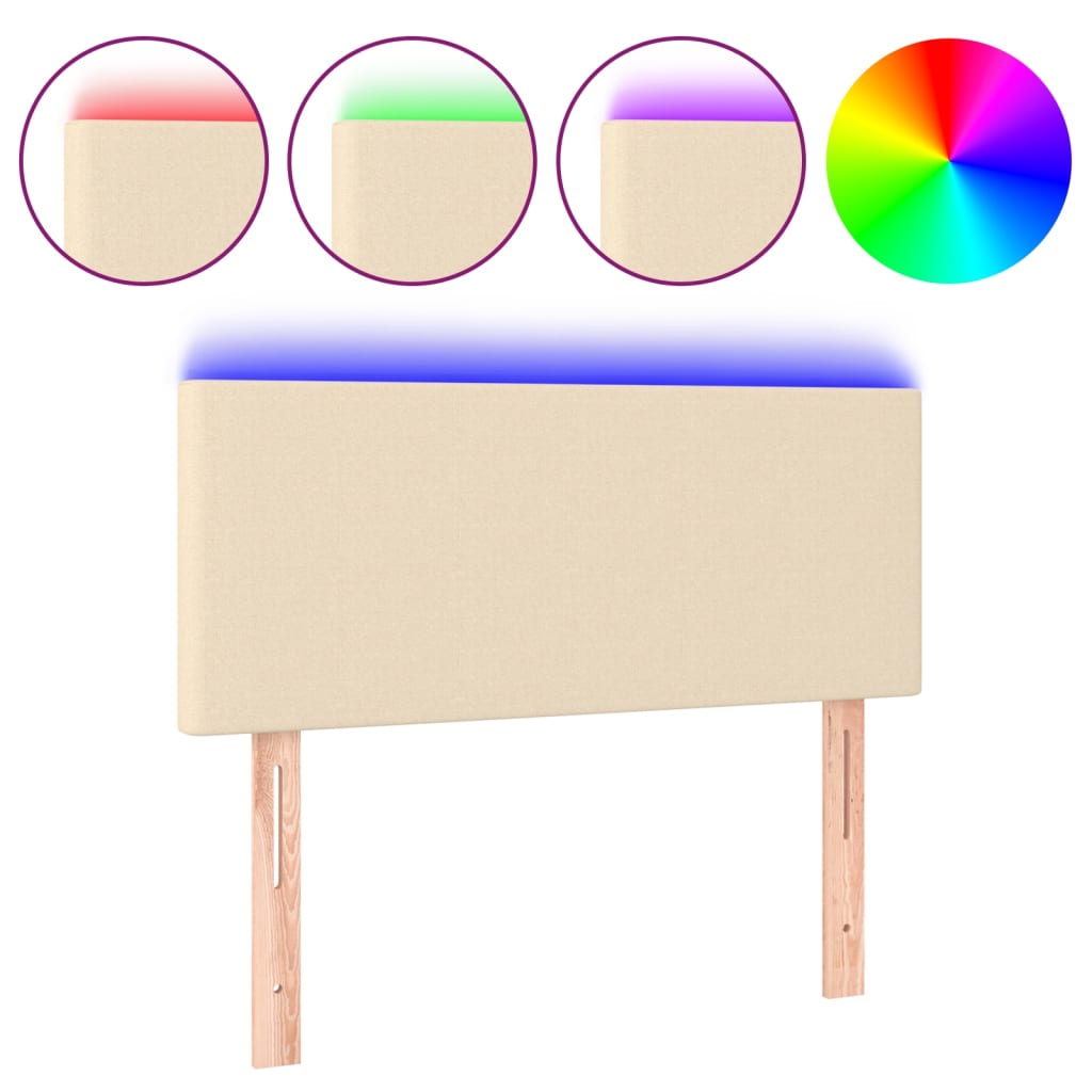 sengegavl med LED-lys 80x5x78/88 cm stof cremefarvet