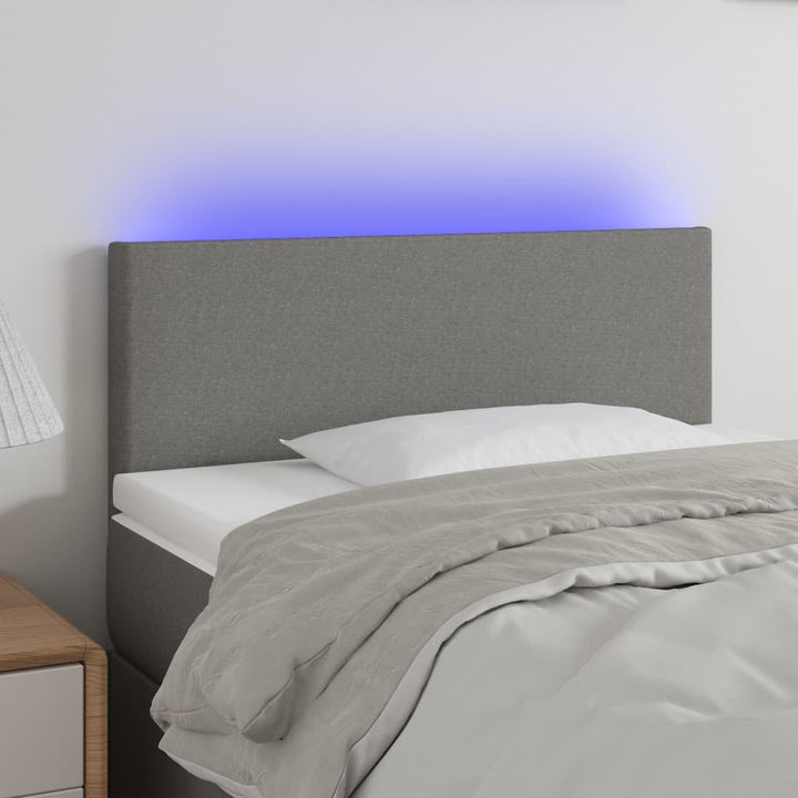 sengegavl med LED-lys 100x5x78/88 cm stof mørkegrå