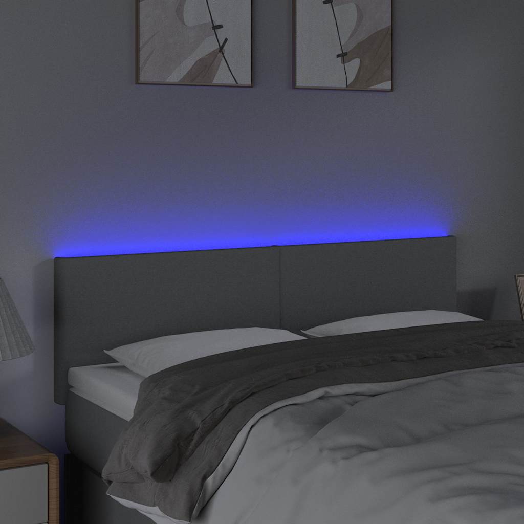 sengegavl med LED-lys 144x5x78/88 cm stof lysegrå