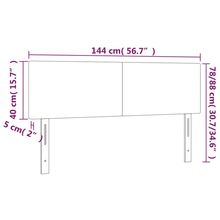 sengegavl med LED-lys 144x5x78/88 cm stof mørkegrå