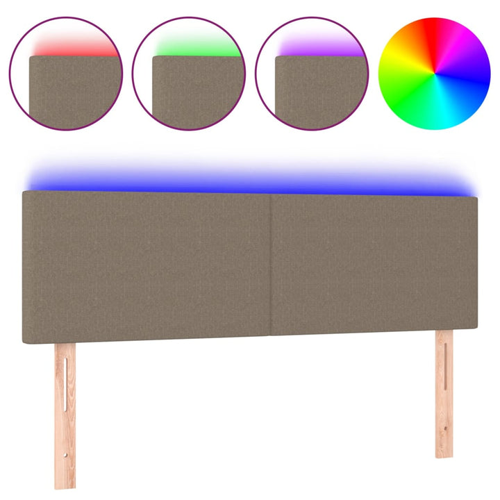sengegavl med LED-lys 144x5x78/88 cm stof gråbrun