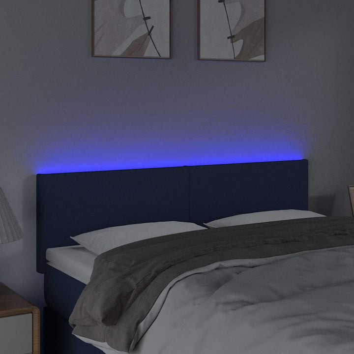 sengegavl med LED-lys 144x5x78/88 cm stof blå