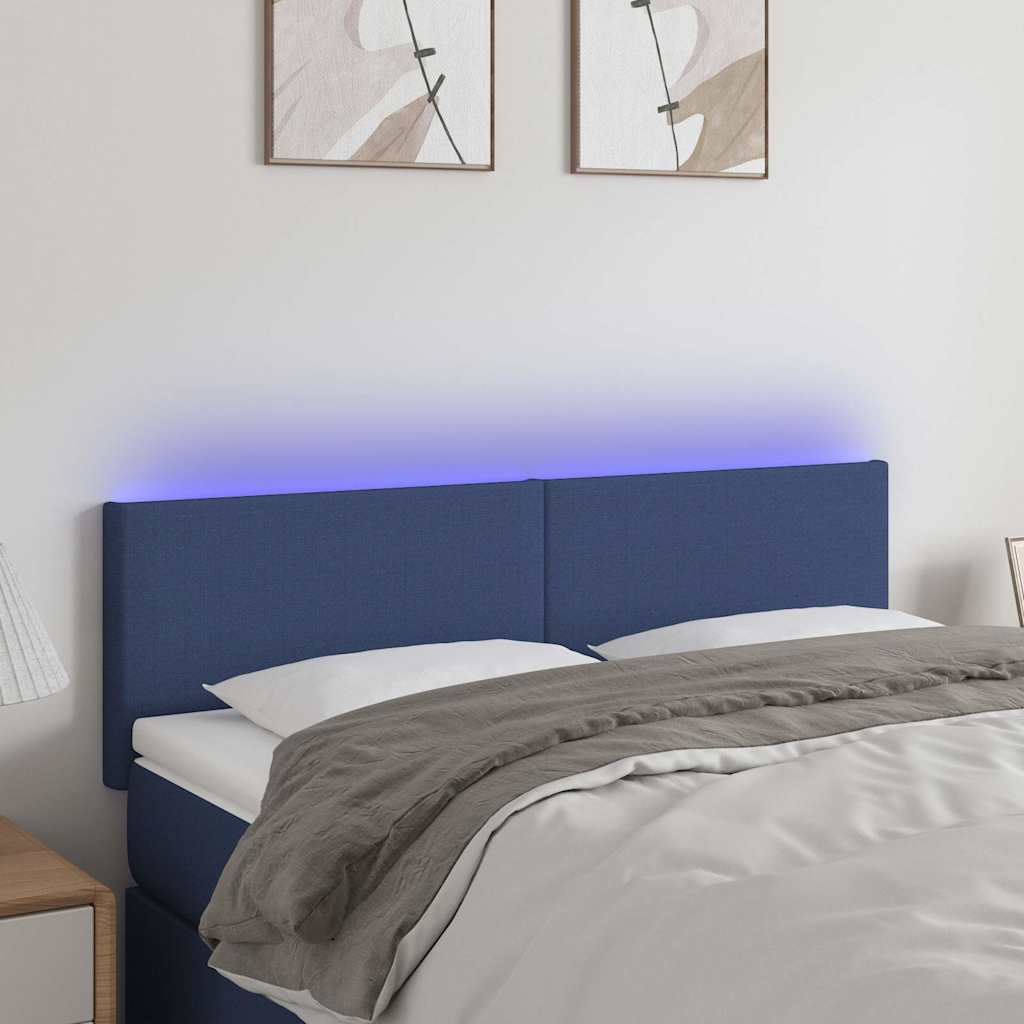 sengegavl med LED-lys 144x5x78/88 cm stof blå
