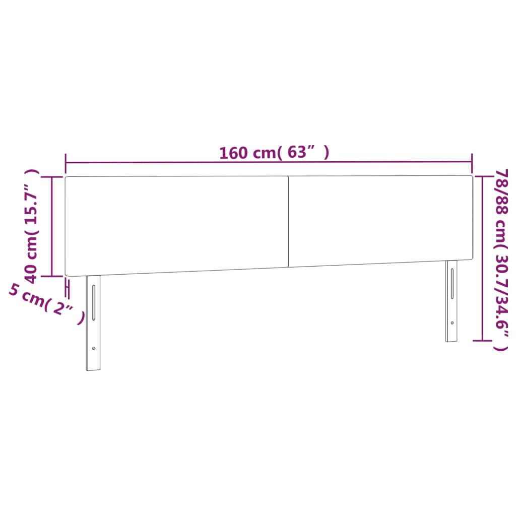 sengegavl med LED-lys 160x5x78/88 cm stof lysegrå