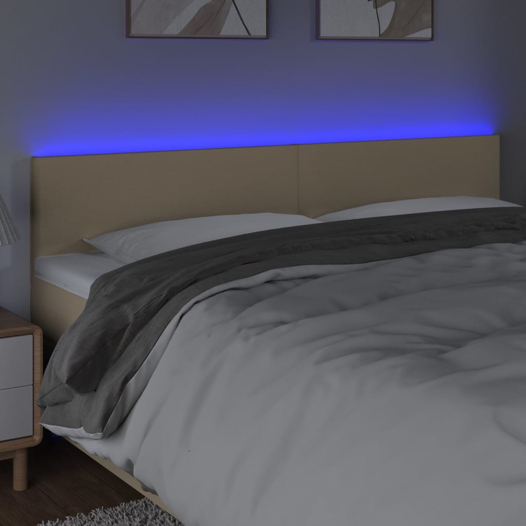 sengegavl med LED-lys 180x5x78/88 cm stof cremefarvet