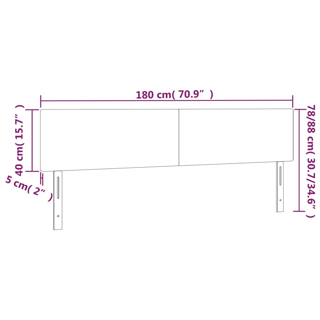 sengegavl med LED-lys 180x5x78/88 cm stof cremefarvet