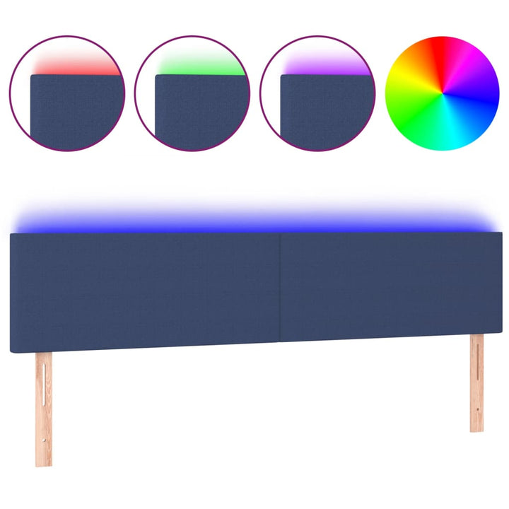 sengegavl med LED-lys 180x5x78/88 cm stof blå