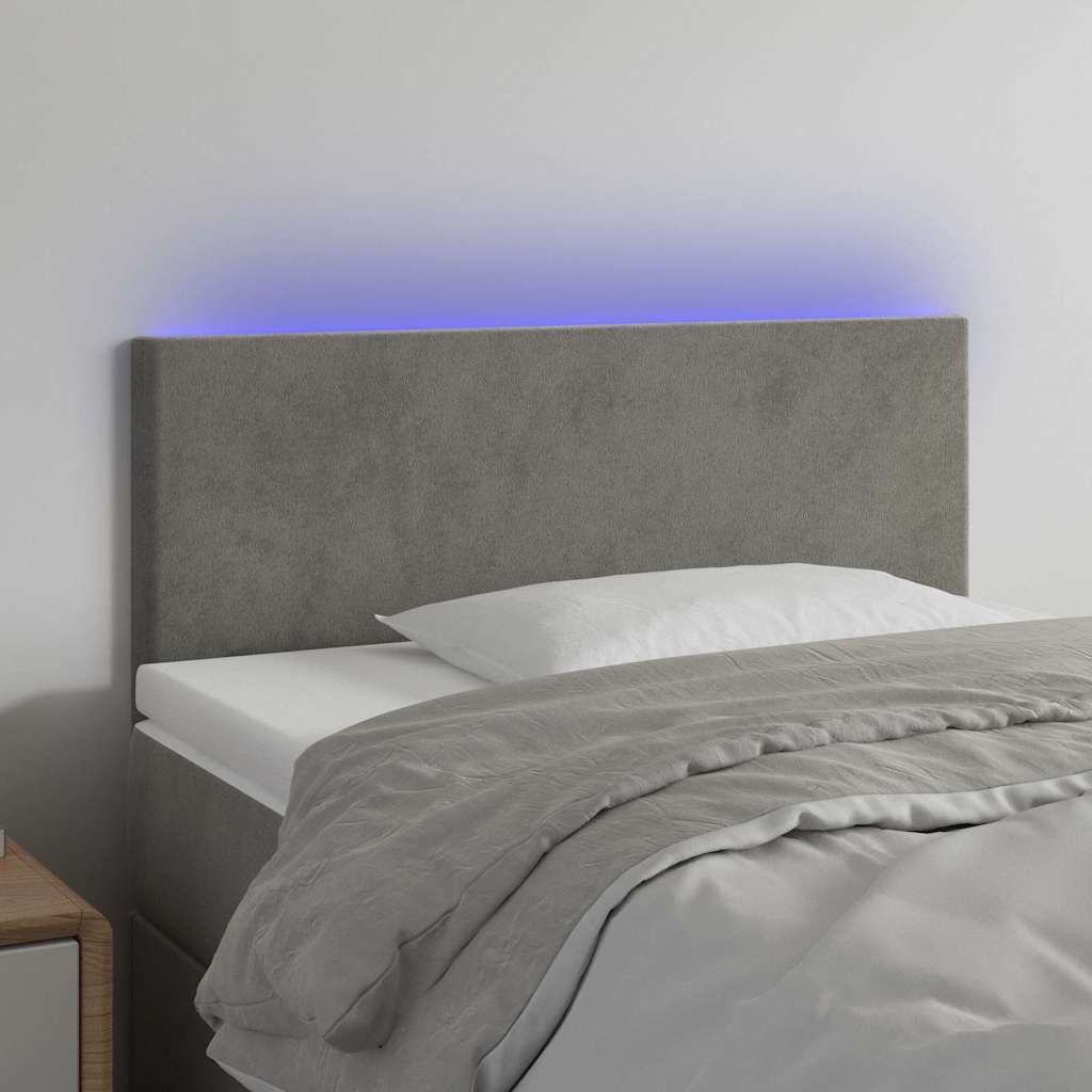 sengegavl med LED-lys 80x5x78/88 cm velour lysegrå