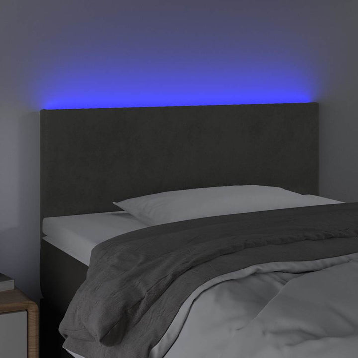 sengegavl med LED-lys 80x5x78/88 cm velour mørkegrå