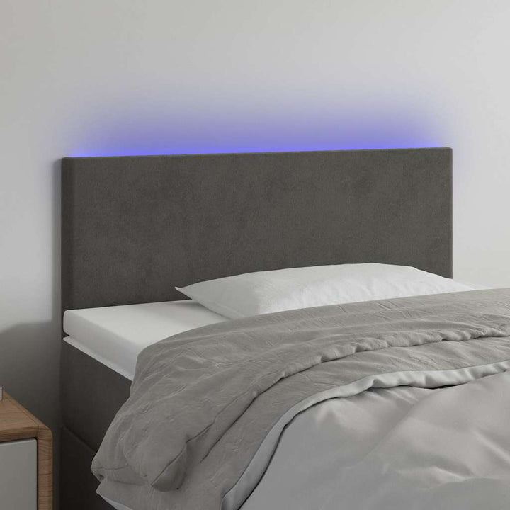 sengegavl med LED-lys 80x5x78/88 cm velour mørkegrå