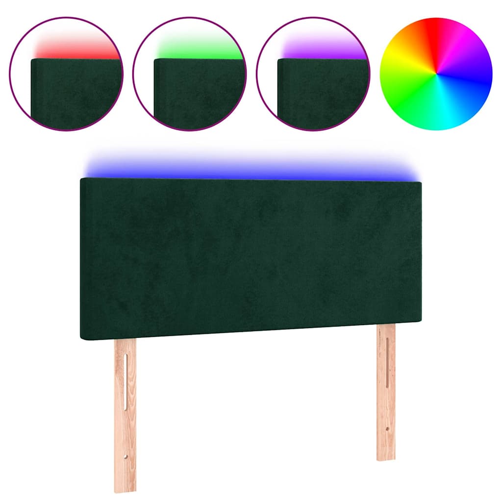 sengegavl med LED-lys 80x5x78/88 cm velour mørkegrøn