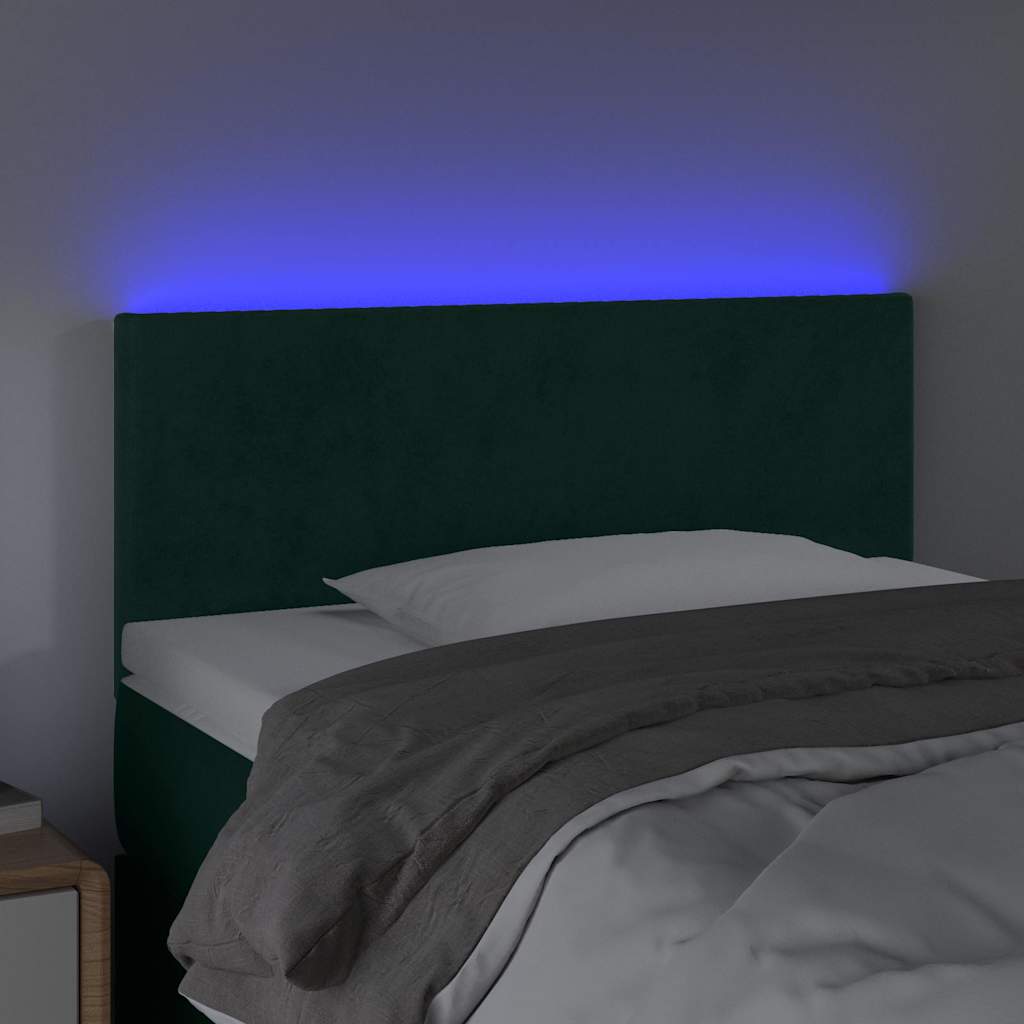 sengegavl med LED-lys 80x5x78/88 cm velour mørkegrøn