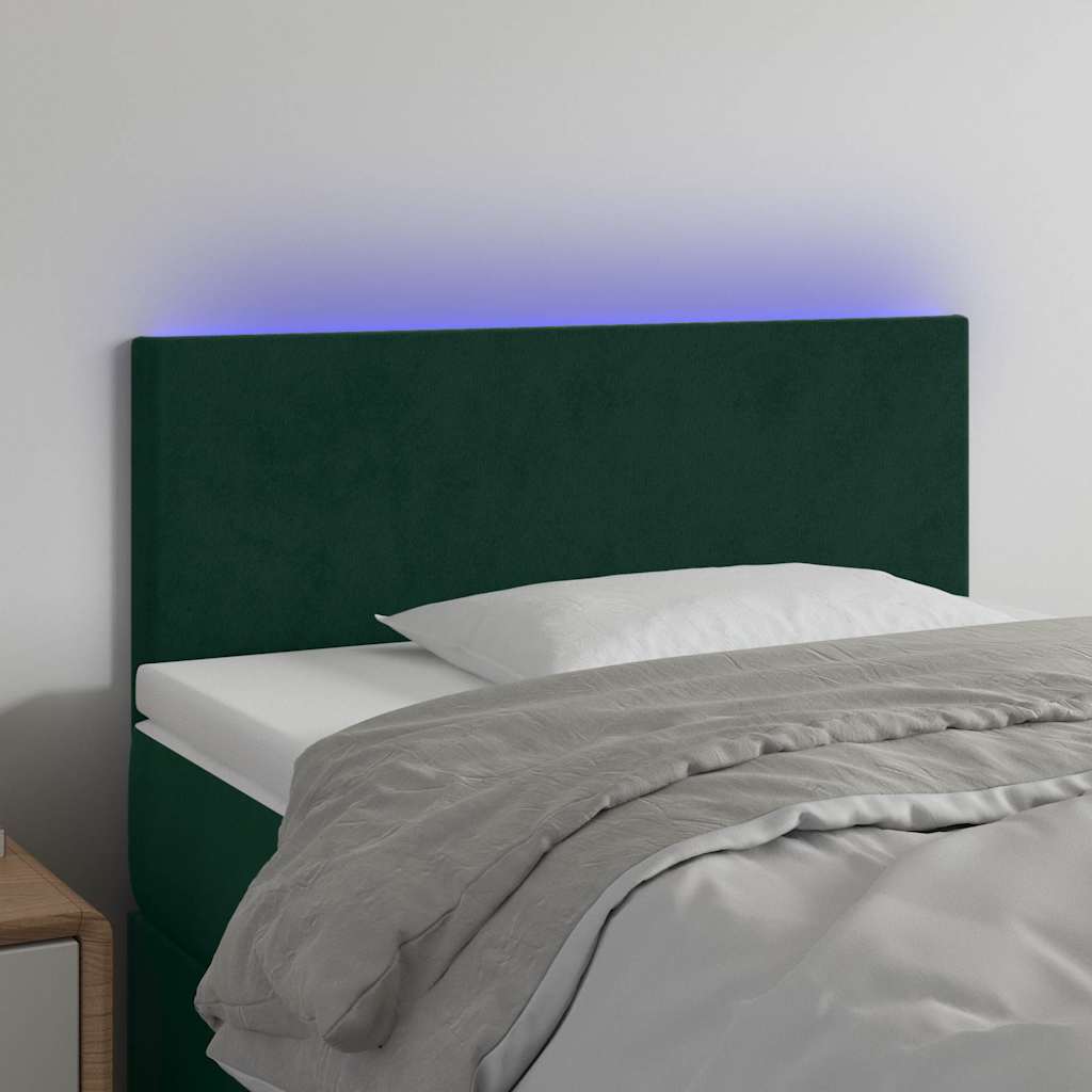 sengegavl med LED-lys 80x5x78/88 cm velour mørkegrøn