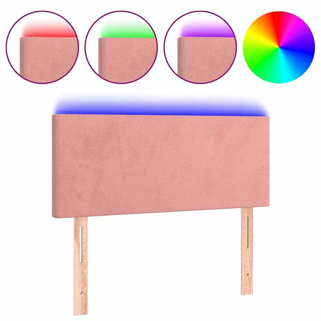 sengegavl med LED-lys 80x5x78/88 cm velour lyserød
