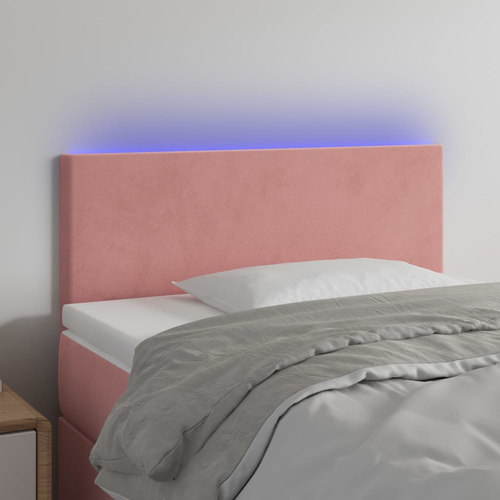 sengegavl med LED-lys 80x5x78/88 cm velour lyserød