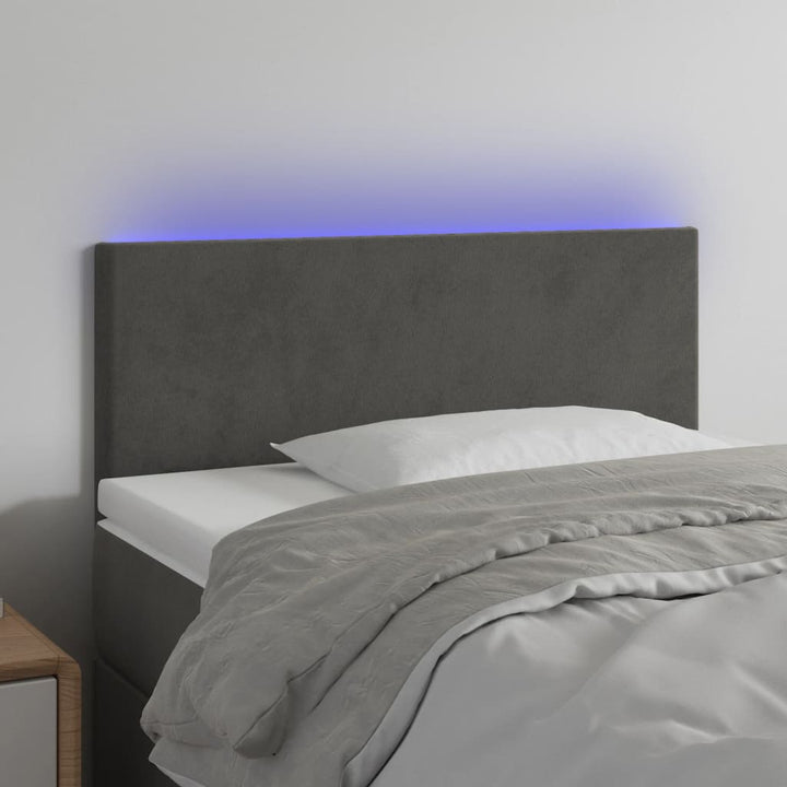 sengegavl med LED-lys 90x5x78/88 cm fløjl mørkegrå