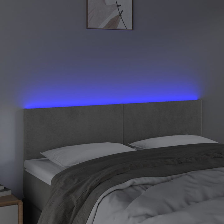 sengegavl med LED-lys 144x5x78/88 cm fløjl lysegrå