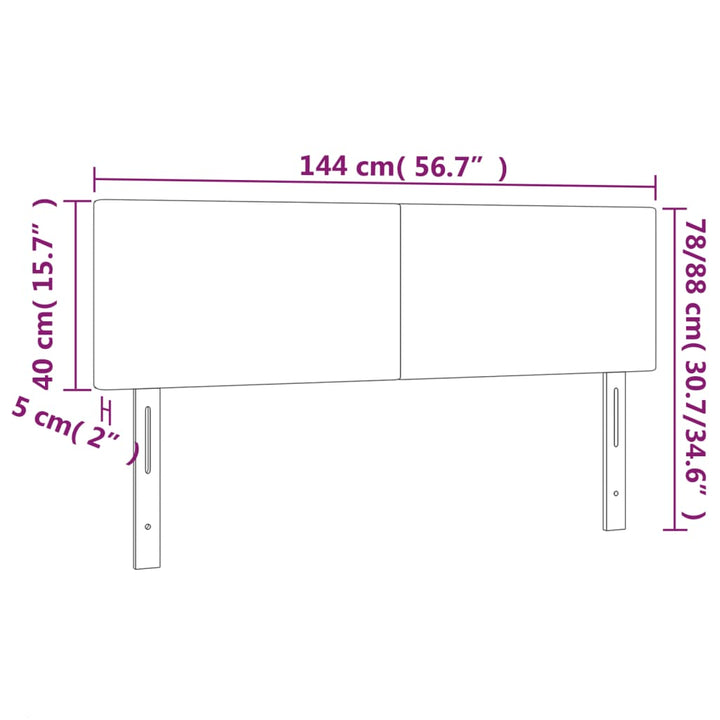 sengegavl med LED-lys 144x5x78/88 cm fløjl mørkegrå