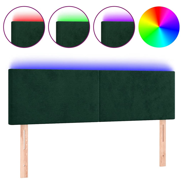 sengegavl med LED-lys 144x5x78/88 cm fløjl mørkegrøn