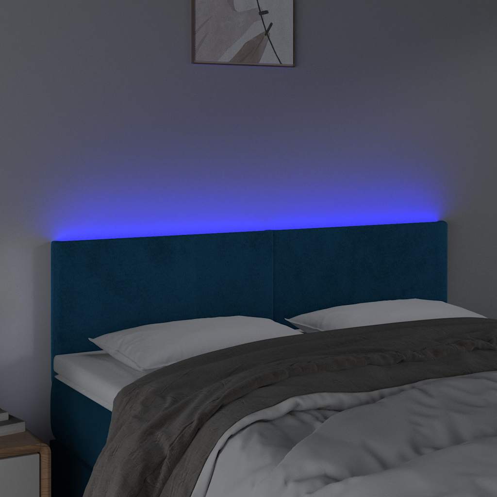 sengegavl med LED-lys 144x5x78/88 cm fløjl mørkeblå