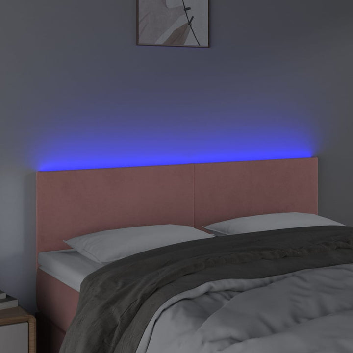sengegavl med LED-lys 144x5x78/88 cm fløjl lyserød