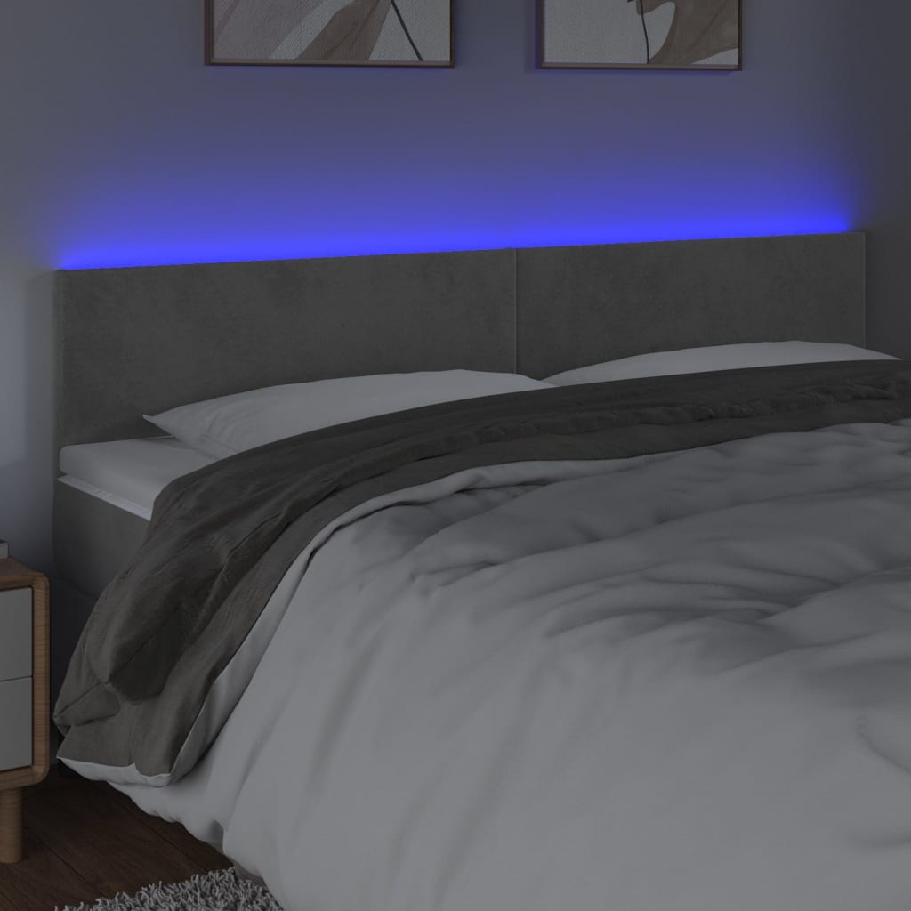 sengegavl med LED-lys 160x5x78/88 cm fløjl lysegrå