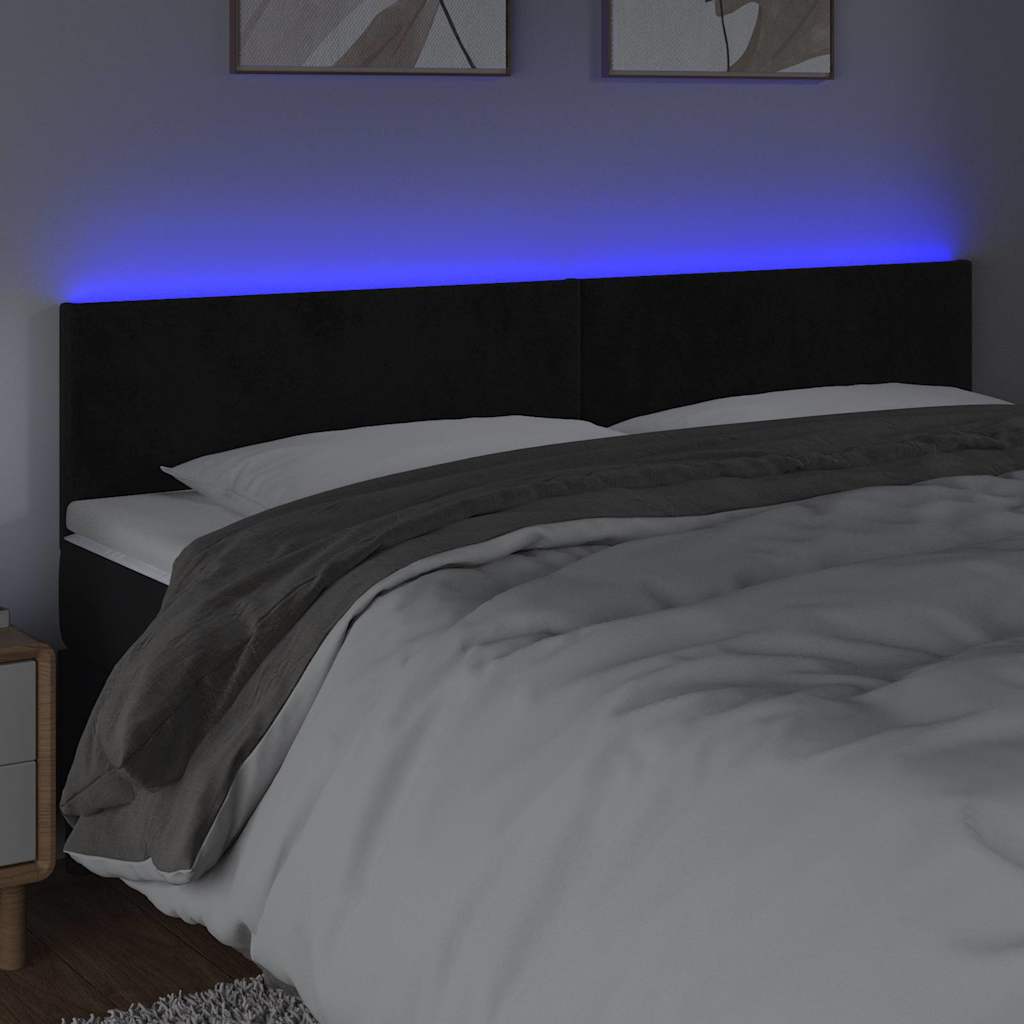 sengegavl med LED-lys 160x5x78/88 cm velour sort