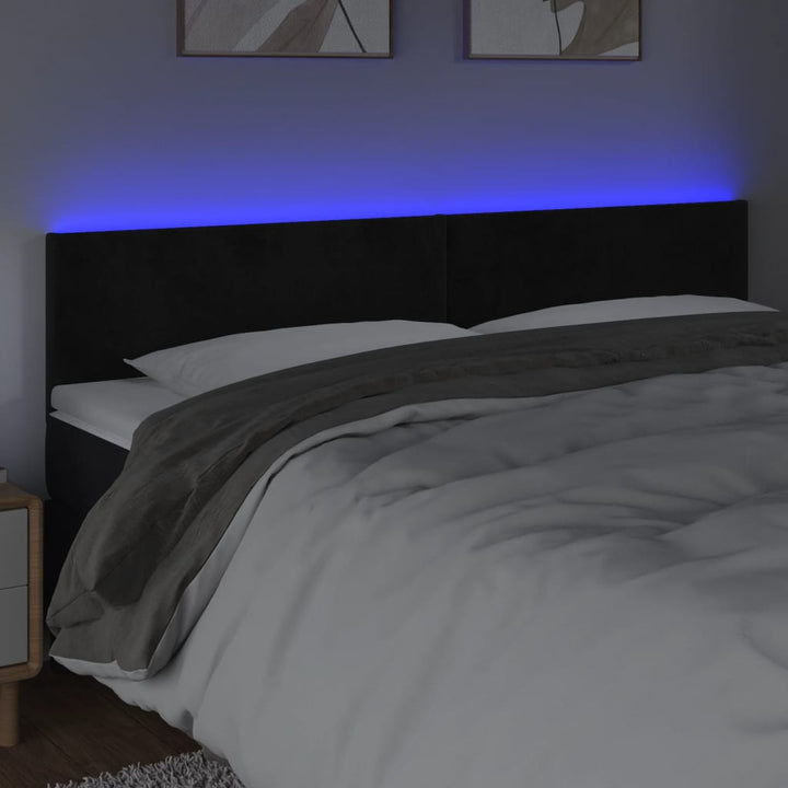 sengegavl med LED-lys 160x5x78/88 cm velour sort