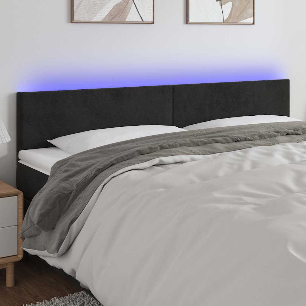 sengegavl med LED-lys 160x5x78/88 cm velour sort
