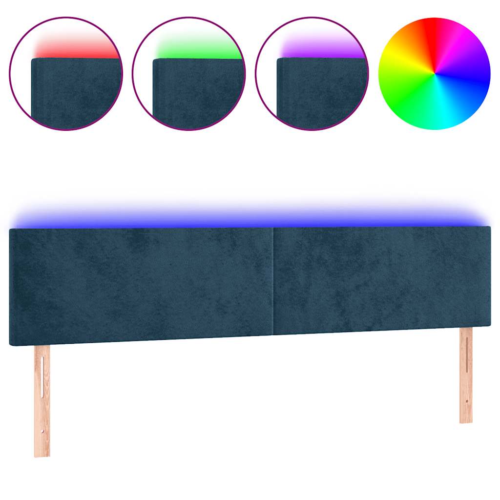 sengegavl med LED-lys 160x5x78/88 cm fløjl mørkeblå
